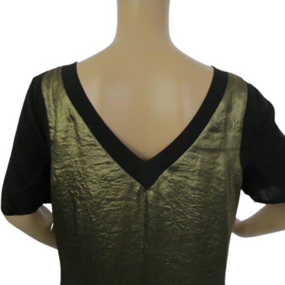Bisou Bisou Michelle Bohbot Gold and Black Color Block Blouse - Picture 5 of 7